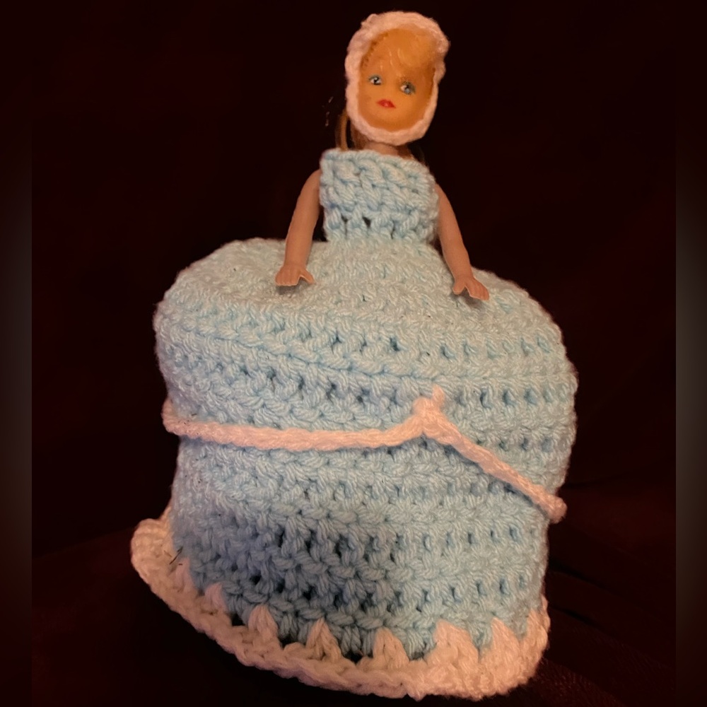 Hand Crafted Light Blue w White Toilet Paper Doll Retro Collectible Handmade